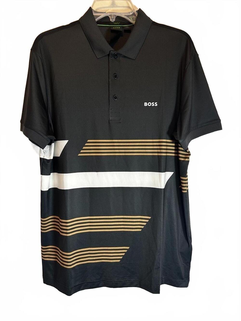 Hugo Boss Paddy Stretch Jersey Polo Shirt with  Stripe Print - Medium